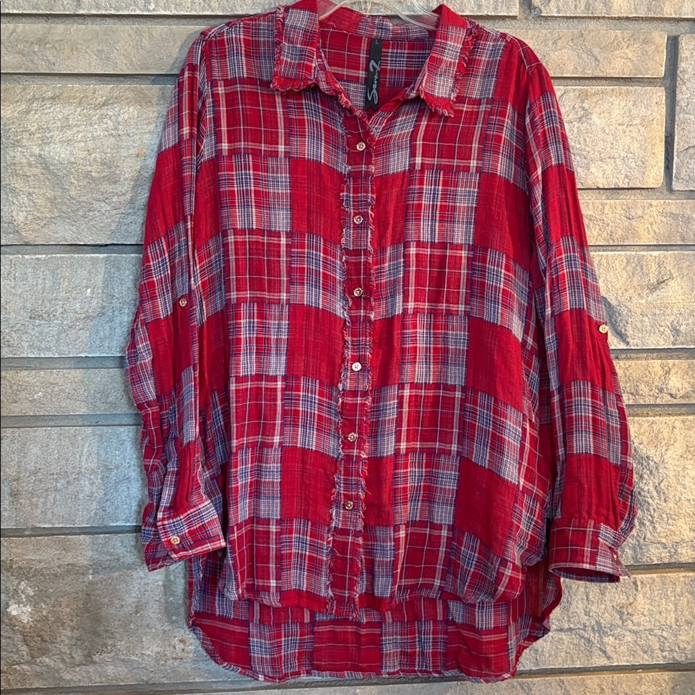 Seven7 Red and Blue Plaid Shirt